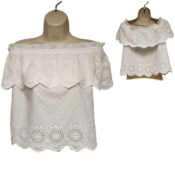 AMERICAN EAGLE OUTFITTERS Women's White Eyelet Off Shoulder Top Size Small - Picture 1 of 5